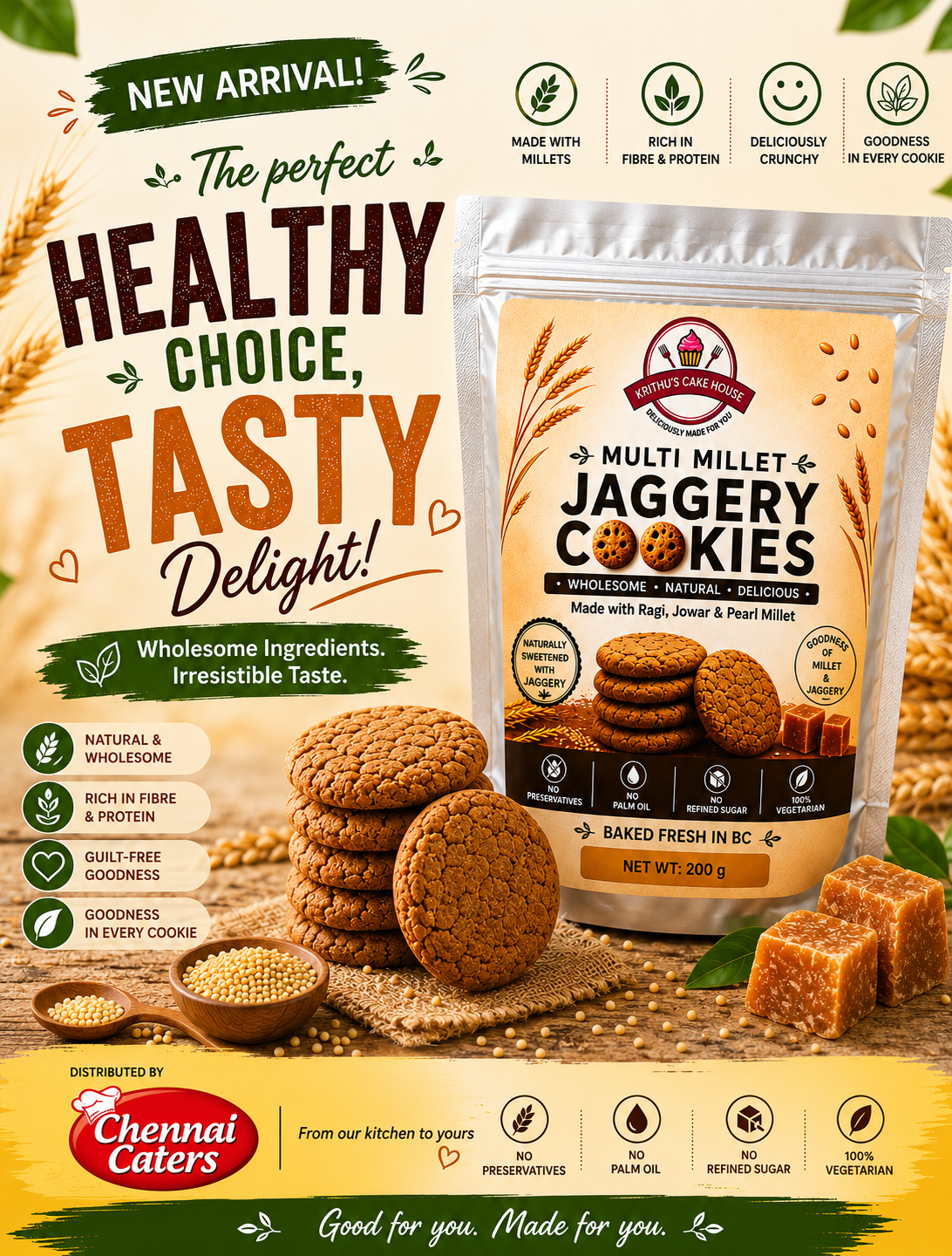 Multimillet Jaggery Cookies ( 200 gms)